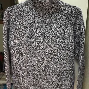 NAVY & WHITE COTTON T- NECK SWEATER by KAREN SCOTT PETITES - SIZE PM - EUC